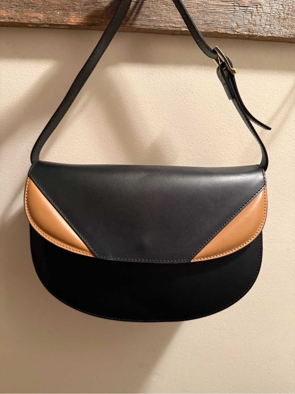 Valentina Italy Genuine Leather Black Brown Saddle Crossbody Bag EUC